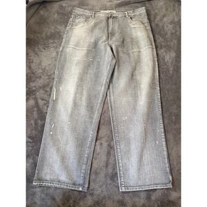 Brooklyn Xpress Mens Gray Paint Splatter Wide Leg Jeans 42x34 Faded Denim Y2K